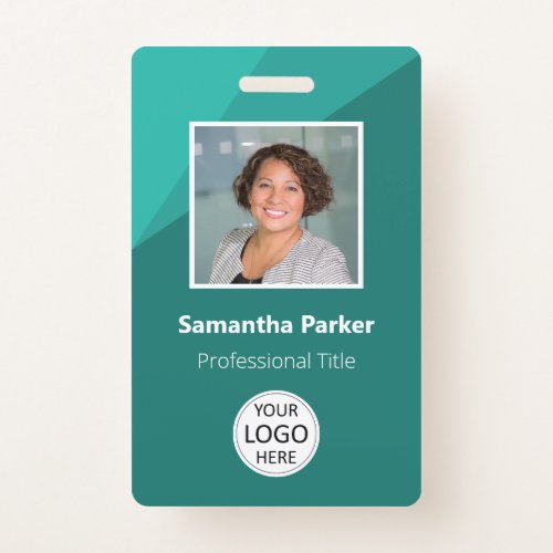 Teal Custom Employee _ Photo ID Logo Bar Code Badge