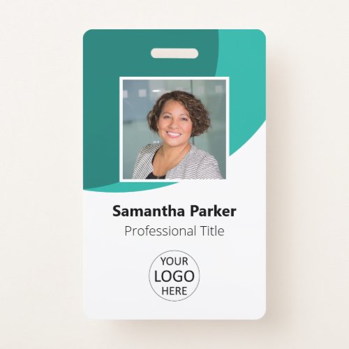 Teal Custom Employee _ Photo Logo Barcode Name Badge