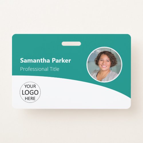 Teal Custom Employee _ Photo Logo Barcode Name Badge
