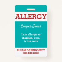 Teal Custom Kids Food Allergy Alert Personalized Badge