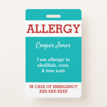 Teal Custom Kids Food Allergy Alert Personalized Badge