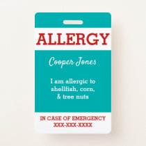 Teal Custom Kids Food Allergy Alert Personalized Badge