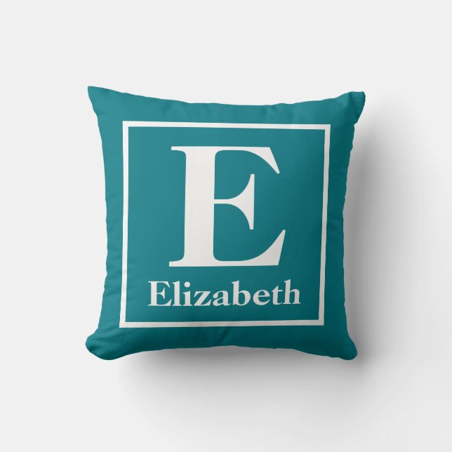 Teal Custom Monogram with Personalized Name  Throw Pillow (Front)