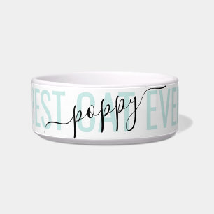 Teal Custom Name Modern Chic Script Best Cat Ever Bowl