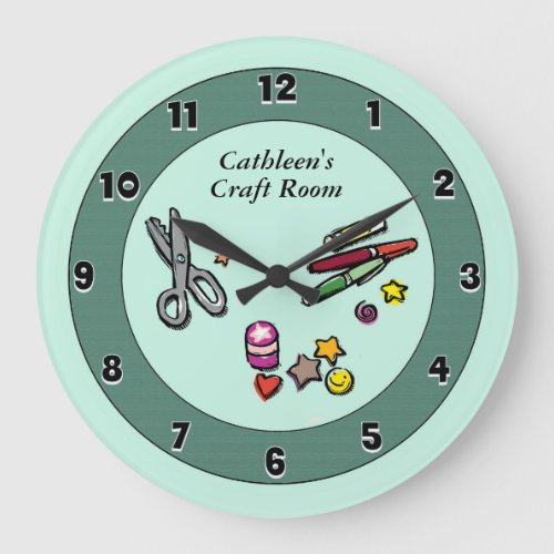 Teal Custom Scraproom or Craft Room Round Clock