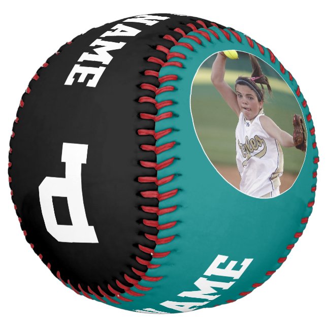 Teal Custom Softball Player Photo Name and Number (Angled)