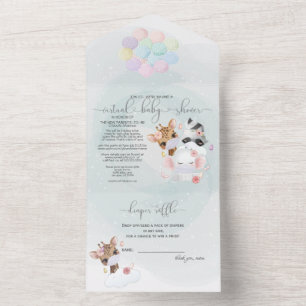 Teal Cute Animals in Masks Virtual Baby Shower All In One Invitation