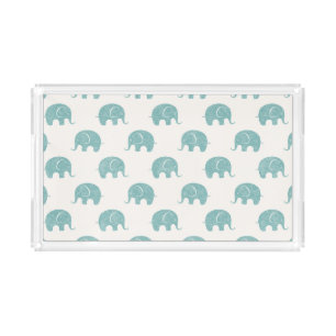 Teal Cute Elephant Pattern Acrylic Tray