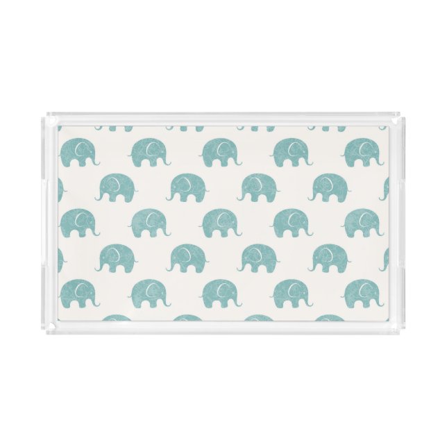 Teal Cute Elephant Pattern Acrylic Tray (Front)