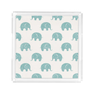 Teal Cute Elephant Pattern Acrylic Tray