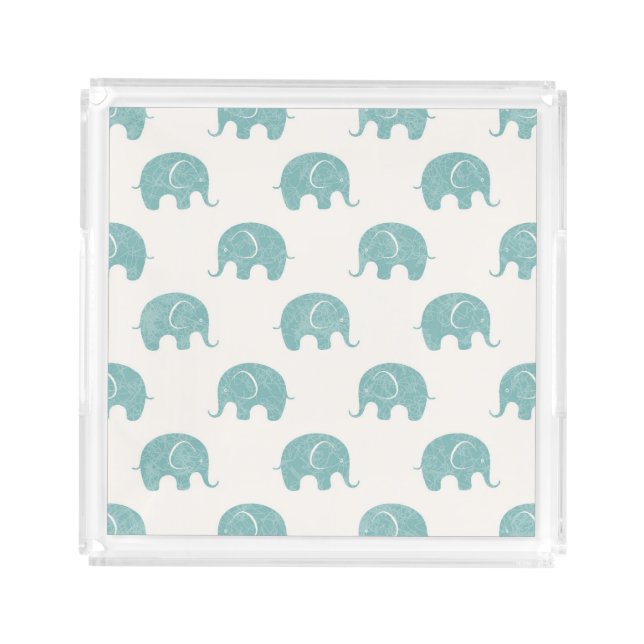 Teal Cute Elephant Pattern Acrylic Tray (Front)