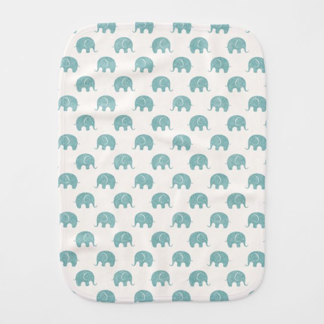 Teal Cute Elephant Pattern Baby Burp Cloth (Front)
