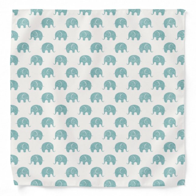 Teal Cute Elephant Pattern Bandana (Front)