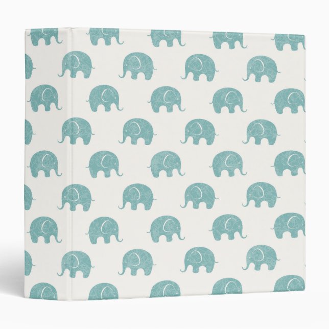 Teal Cute Elephant Pattern Binder (Front/Spine)