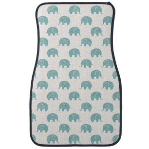 Teal Cute Elephant Pattern Car Mat