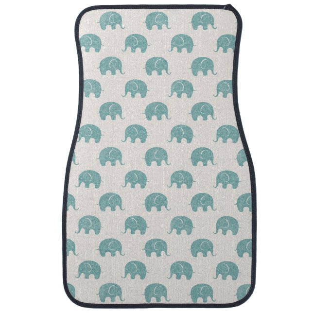 Teal Cute Elephant Pattern Car Mat (Front)