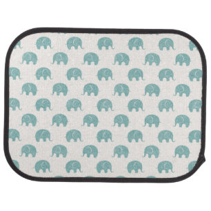 Teal Cute Elephant Pattern Car Mat