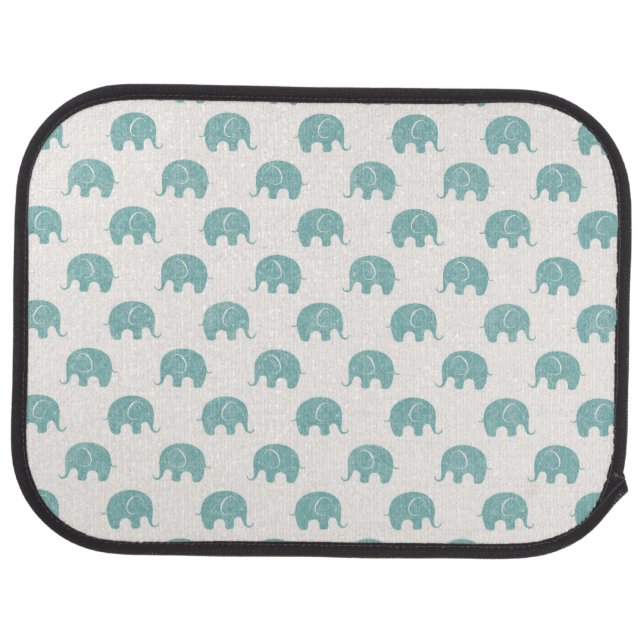 Teal Cute Elephant Pattern Car Mat (Rear)