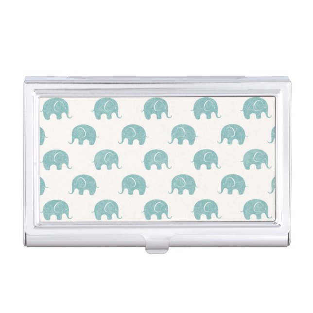 Teal Cute Elephant Pattern Case For Business Cards (Front)