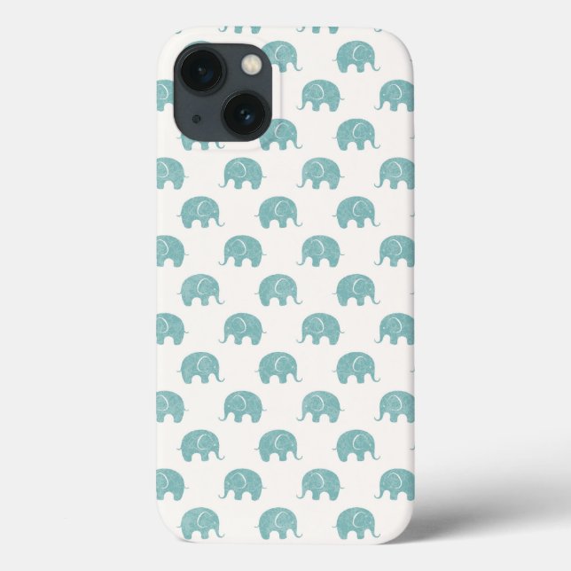Teal Cute Elephant Pattern Case-Mate iPhone Case (Back)