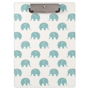 Teal Cute Elephant Pattern Clipboard