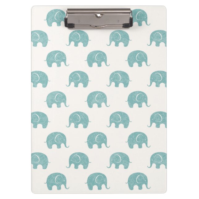 Teal Cute Elephant Pattern Clipboard (Front)