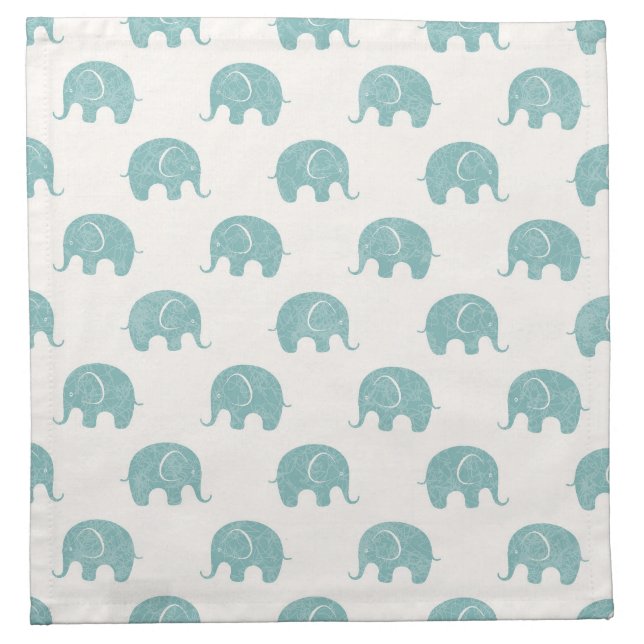 Teal Cute Elephant Pattern Cloth Napkin (Front)