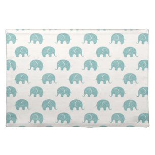 Teal Cute Elephant Pattern Cloth Placemat