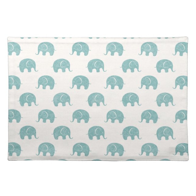 Teal Cute Elephant Pattern Cloth Placemat (Front)