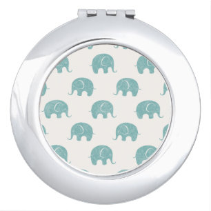 Teal Cute Elephant Pattern Compact Mirror