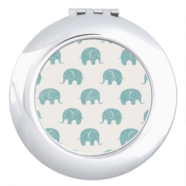 Teal Cute Elephant Pattern Compact Mirror (Front)