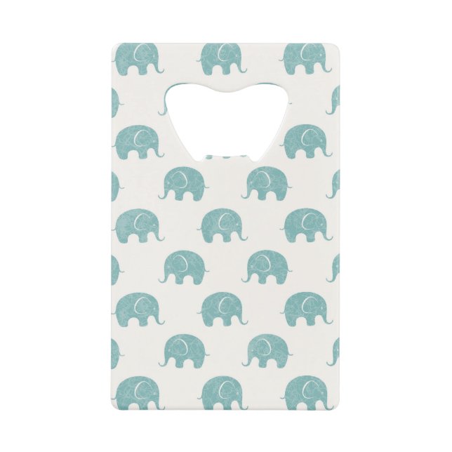 Teal Cute Elephant Pattern Credit Card Bottle Opener (Front)