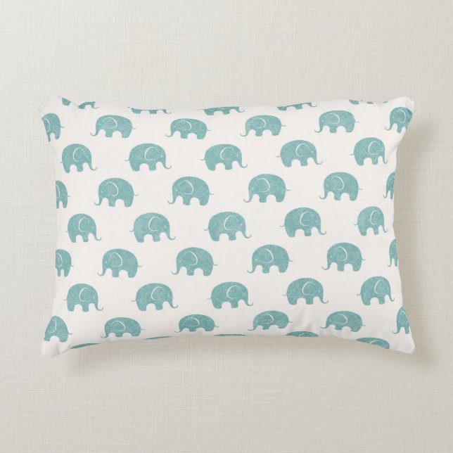 Teal Cute Elephant Pattern Decorative Pillow (Front)