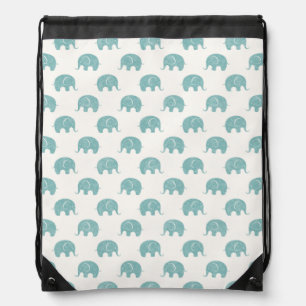 Teal Cute Elephant Pattern Drawstring Bag