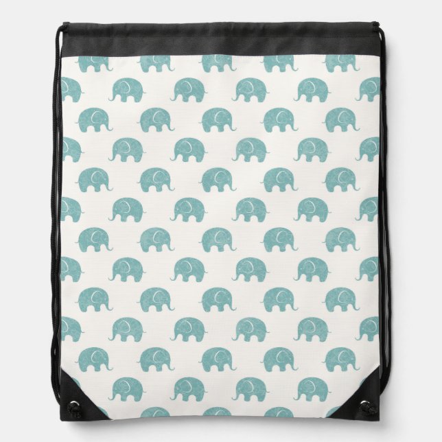 Teal Cute Elephant Pattern Drawstring Bag (Front)