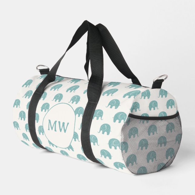 Teal Cute Elephant Pattern Duffle Bag (Right Corner)