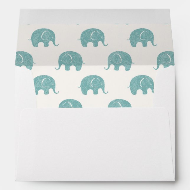 Teal Cute Elephant Pattern Envelope (Back (Bottom))