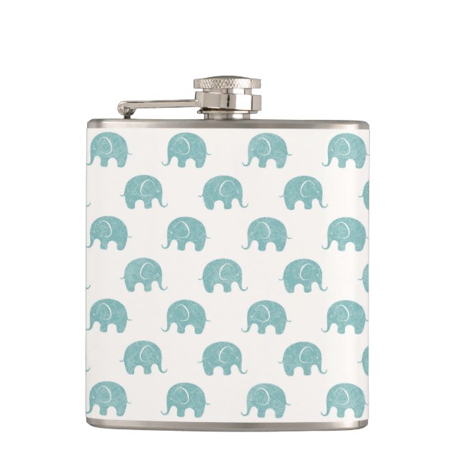 Teal Cute Elephant Pattern Flask (Front)