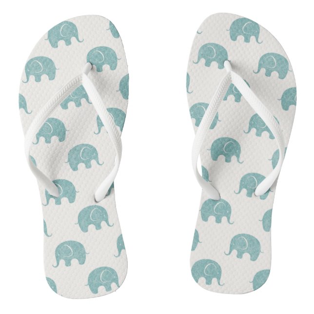 Teal Cute Elephant Pattern Flip Flops (Footbed)