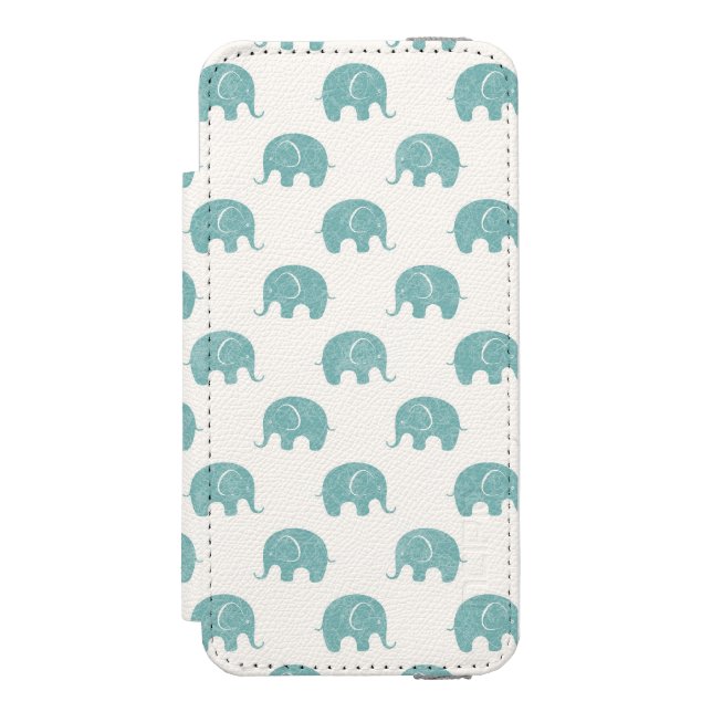 Teal Cute Elephant Pattern Incipio iPhone Wallet Case (Folio Front)