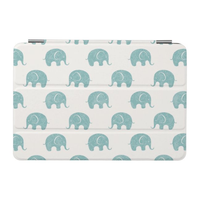 Teal Cute Elephant Pattern iPad Mini Cover (Horizontal)