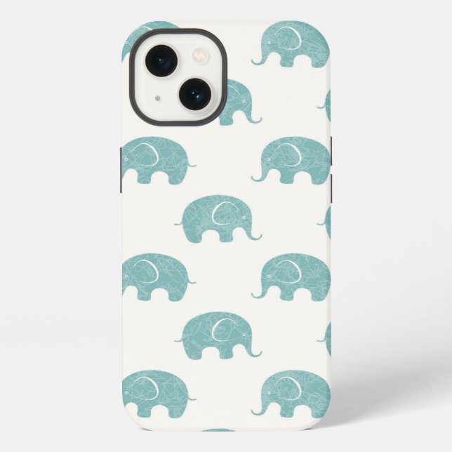 Teal Cute Elephant Pattern Iphone Case (Back)