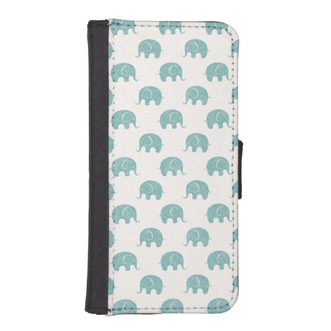 Teal Cute Elephant Pattern iPhone Wallet Case (Front)