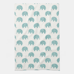 Teal Cute Elephant Pattern Kitchen Towel