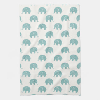 Teal Cute Elephant Pattern Kitchen Towel