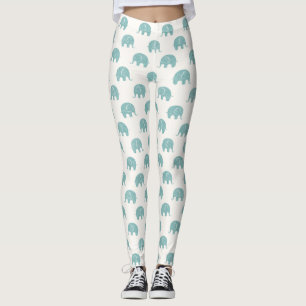 Teal Cute Elephant Pattern Leggings