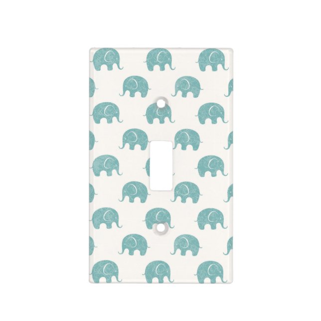 Teal Cute Elephant Pattern Light Switch Cover (Front)