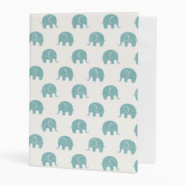 Teal Cute Elephant Pattern Mini Binder (Front/Inside)
