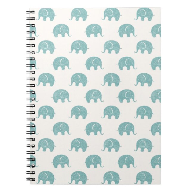 Teal Cute Elephant Pattern Notebook (Front)