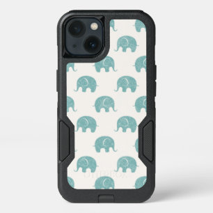 Teal Cute Elephant Pattern iPhone 13 Case